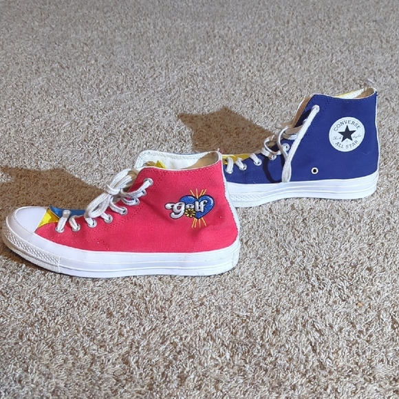 Converse Pink and Blue High-Top Sneakers Classic Canvas Style - Picture 1 of 9